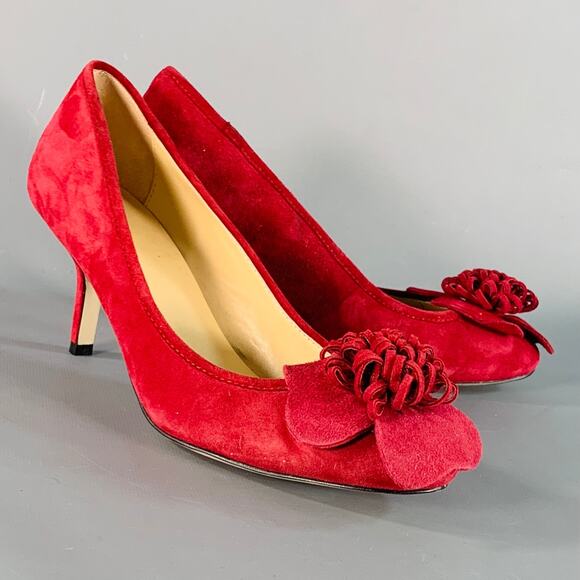 kate spade Shoes - KATE SPADE Size 7.5 Burgundy Suede Floral Applique Kitten Heel Pumps